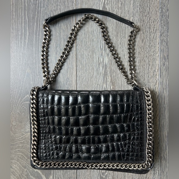 Zara Croc embossed quilted chained black handbag purse - Picture 4 of 13